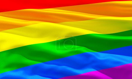 Foto de Pride rainbow flag closeup view background for LGBTQIA+ Pride month, sexuality freedom, love diversity celebration and the fight for human rights in 3D illustration - Imagen libre de derechos