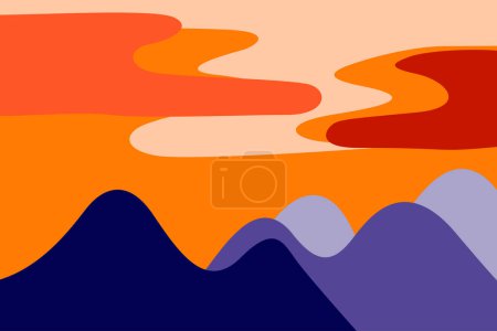 paisaje abstracto montaña y cielo con vista a la nube de fondo. atardecer o amanecer escena gráfica. arte pop vector ilustración fondo.