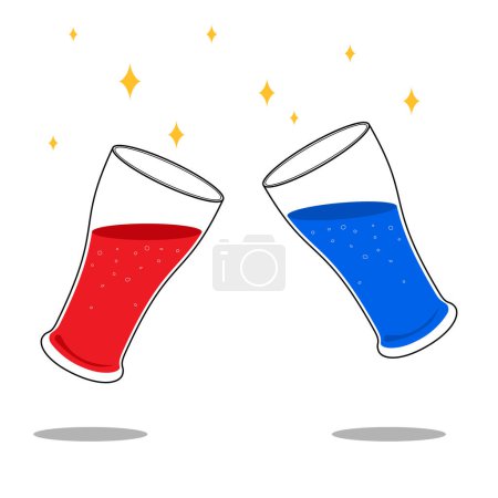 vector illustration of cocktail or fruit juice red and blue color drinking water in glasses, party time no people.