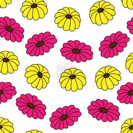 illustration vectorielle de fleur graphique colorée abstraite sur fond blanc, motif textile sans couture rose et jaune. courbe d'alignement des fleurs pour le tissu, textile, toile de fond, tissu, été, printemps.