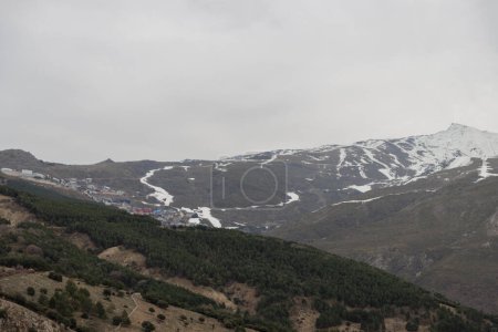 Photo for Mountain landscape with ski slopes and snow in Sierra Nevada, Granada - Royalty Free Image