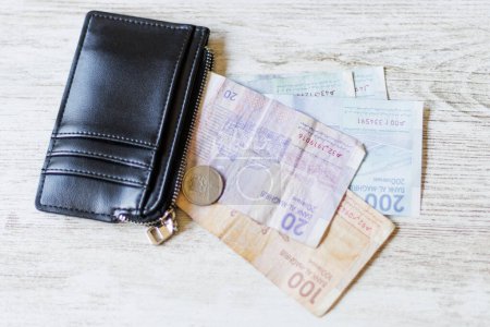 Wallet on a wad of Moroccan dirham bills