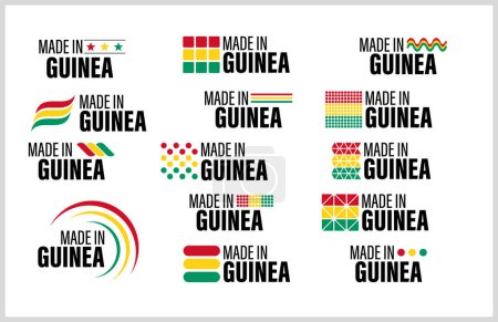 Téléchargez les illustrations : Ensemble graphique et étiquette fabriqué en Guinée. Élément d'impact pour l'utilisation que vous voulez en faire. - en licence libre de droit