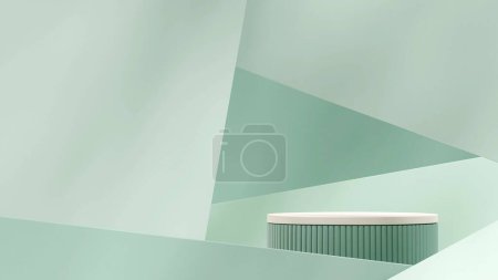 Téléchargez les photos : Podium blanc et vert dans le paysage mur d'arrière-plan incliné, modèle d'image rendu 3d maquette - en image libre de droit