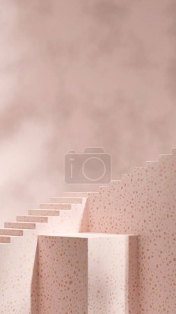 Photo for Pink terrazzo texture podium in portrait staircase background, rendering 3d scene template - Royalty Free Image