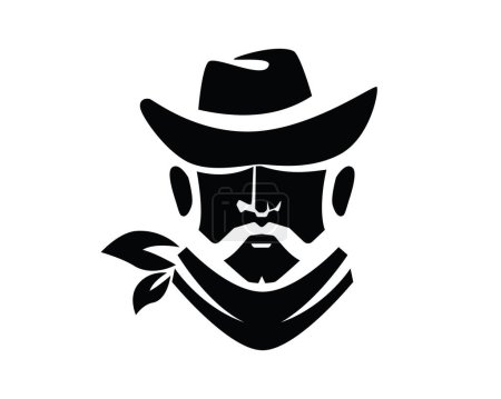 Téléchargez les illustrations : Cow-boy cool avec moustache Silhouette - en licence libre de droit