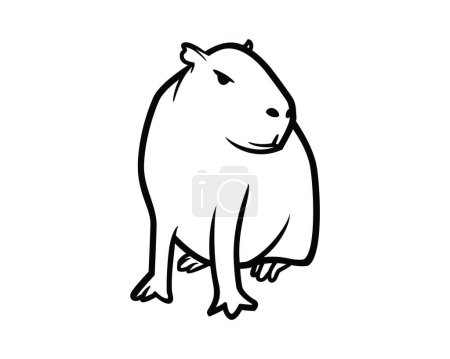 Capybara se sienta en posición vertical Vista lateral Ilustración visualizada con Silhouette Style