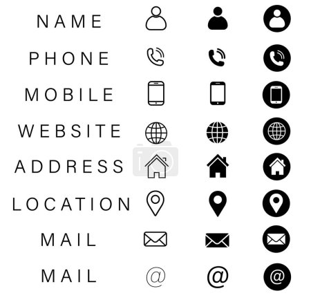 Téléchargez les illustrations : Entreprise Connection jeu d'icônes de carte de visite Modèle de contact illustration de stock Icône - en licence libre de droit
