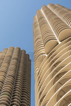 Archäologie und Details der vielfältigen Gebäude in der Innenstadt von Chicago.
