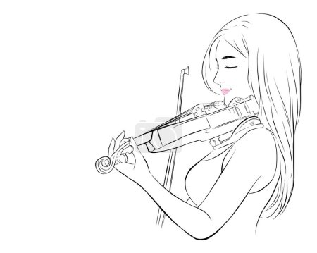 Photo for Beautiful woman hold violin on white background, in emotion feeling happy. vector illustration isolated cartoon hand drawn - Royalty Free Image