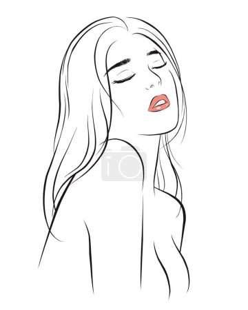 Photo for Girl face long hair portrait isolated on white background. hand drawn vector illustration - Royalty Free Image