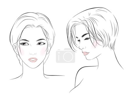 Photo for Girl face short hair portrait isolated on white background. hand drawn vector illustration - Royalty Free Image