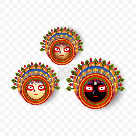 Illustration for Vector illustration of lord Jagannath, Balabhadra and Subhadra on PNG background. - Royalty Free Image