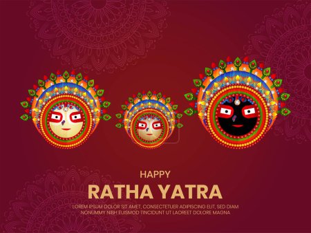 Illustration for Vector illustration design of indian festival rath yatra of lord Jagannath, Balabhadra and Subhadra. - Royalty Free Image