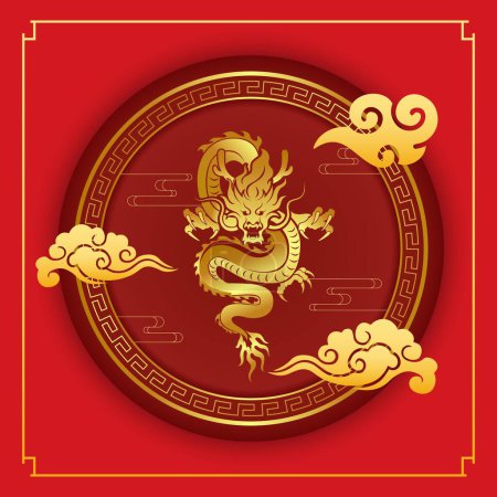 Foto de Tarjeta de felicitación de año nuevo chino dragón de oro - Imagen libre de derechos