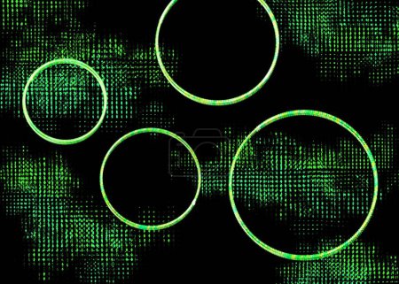Photo for Green neon glowing particles on black background. Circles and dots. Geometric abstract illustration with glowing blurred elements. High quality image. - Royalty Free Image