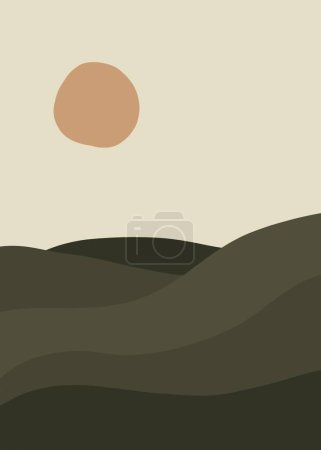 Photo for Mountains and trees poster. Abstract geometric landscape banner with minimalist shapes and curved lines. Geometry scenes with mountains hills. High quality illustration. - Royalty Free Image