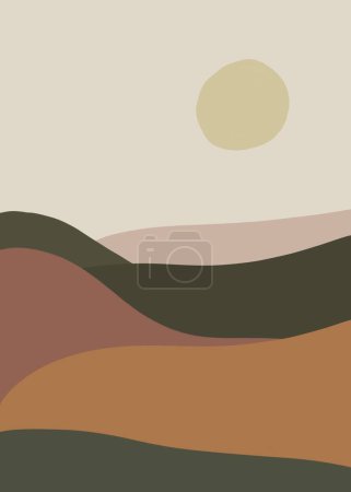 Photo for Art landscape background with primitive wave pattern pastel colors. Natural wallpaper with curve elements. Abstract art template in vintage style. High quality illustration. - Royalty Free Image