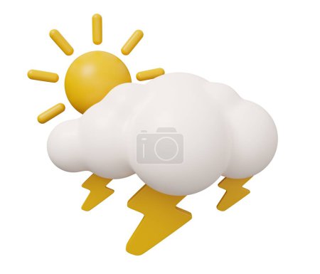 sun thunderbolt cloud 3d weather. isolated minimal 3d render illustration in cartoon trendy style.