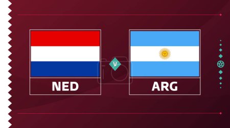 Illustration for Netherlands argentina playoff quarter finals match Football 2022. 2022 World Football championship match versus teams intro sport background, championship competition poster, vector. - Royalty Free Image
