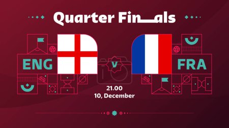 Illustration for England vs france playoff quarter finals match Football 2022. 2022 World Football championship match versus teams intro sport background, championship competition poster, vector. - Royalty Free Image