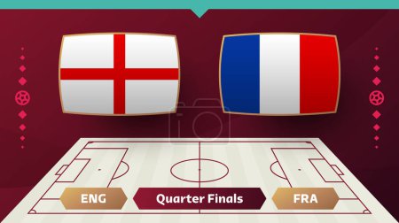 Illustration for England vs france playoff quarter finals match Football 2022. 2022 World Football championship match versus teams intro sport background, championship competition poster, vector. - Royalty Free Image