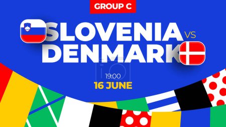 Téléchargez les illustrations : Slovénie vs Danemark match de football 2024 contre. 2024 match de championnat d'étape de groupe contre les équipes intro fond de sport, compétition de championnat. - en licence libre de droit