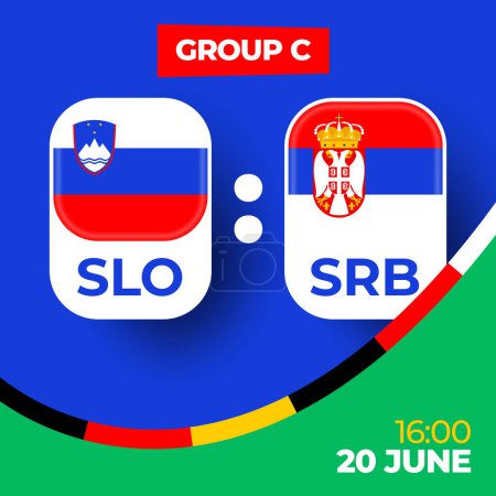 Téléchargez les illustrations : Slovénie vs Serbie match de football 2024 contre. 2024 match de championnat d'étape de groupe contre les équipes intro fond de sport, compétition de championnat. - en licence libre de droit