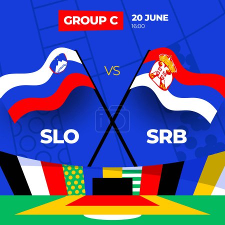 Téléchargez les illustrations : Slovénie vs Serbie match de football 2024 contre. 2024 match de championnat d'étape de groupe contre les équipes intro fond de sport, compétition de championnat. - en licence libre de droit