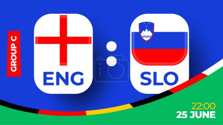 Téléchargez les illustrations : Angleterre vs Slovénie match de football 2024 contre. 2024 match de championnat d'étape de groupe contre les équipes intro fond de sport, compétition de championnat. - en licence libre de droit
