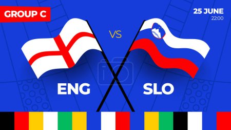 Téléchargez les illustrations : Angleterre vs Slovénie match de football 2024 contre. 2024 match de championnat d'étape de groupe contre les équipes intro fond de sport, compétition de championnat. - en licence libre de droit