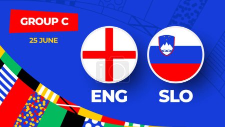 Fußballspiel England gegen Slowenien 2024 gegen. 2024 Gruppenphase Meisterschaftsspiel gegen Mannschaften mit sportlichem Hintergrund, Meisterschaftswettbewerb.