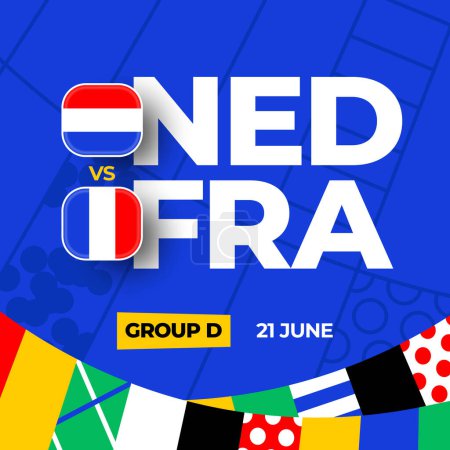 Holanda vs Francia fútbol 2024 partido contra. 2024 partido de campeonato de fase de grupo contra fondo deportivo de introducción de equipos, competición de campeonato.