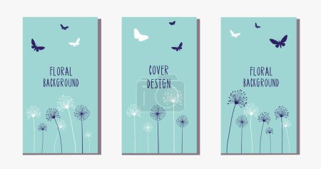 Illustration for Collection of dandelion flowers with butterflies for cover design. Vector illustration - Royalty Free Image
