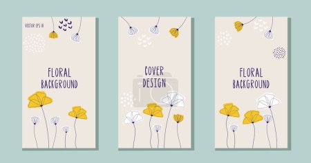 Téléchargez les illustrations : Ensemble de fleurs pour la conception de couverture. Illustration vectorielle - en licence libre de droit
