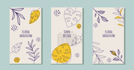 Ilustración de Conjunto de líneas de arte botánico con formas amarillas para el diseño de la cubierta - Imagen libre de derechos