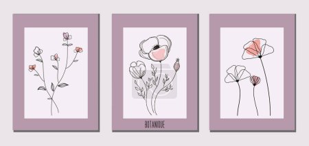 Illustration for Collection of flowers in frames for wall decor. Vector illustration - Royalty Free Image