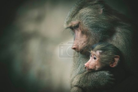 Photo for Papio sits with a small child and looks after him, the best photo. - Royalty Free Image