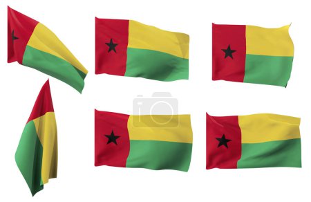 Große Bilder von sechs verschiedenen Positionen der Flagge von Guinea-Bissau