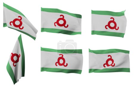 Große Bilder von sechs verschiedenen Positionen der Flagge Inguschetiens