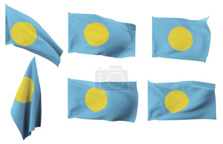Large pictures of six different positions of the flag of Palau