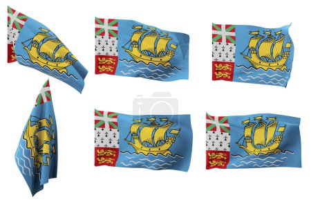 Große Bilder von sechs verschiedenen Positionen der Flagge von Saint Pierre und Miquelon