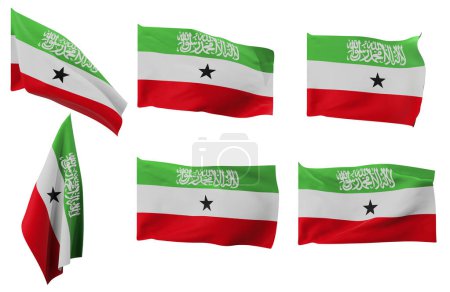 Große Bilder von sechs verschiedenen Positionen der Flagge Somalilands