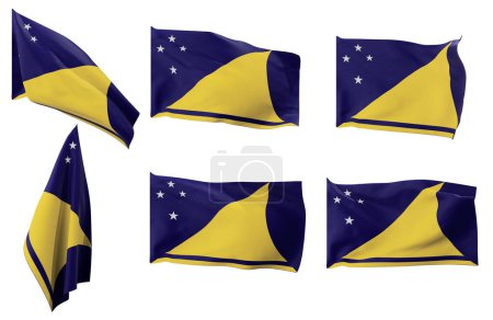 Große Bilder von sechs verschiedenen Positionen der Flagge von Tokelau