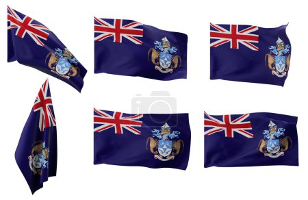 Große Bilder von sechs verschiedenen Positionen der Fahne von Tristan da Cunha