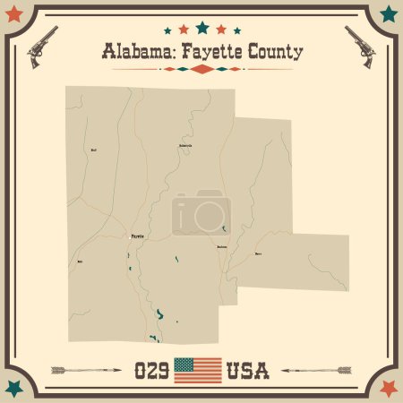 Ilustración de Mapa grande y preciso del condado de Fayette, Alabama, Estados Unidos con colores vintage. - Imagen libre de derechos