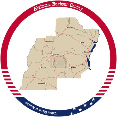Ilustración de Mapa de Barbour en Alabama, Estados Unidos arreglado en círculo. - Imagen libre de derechos