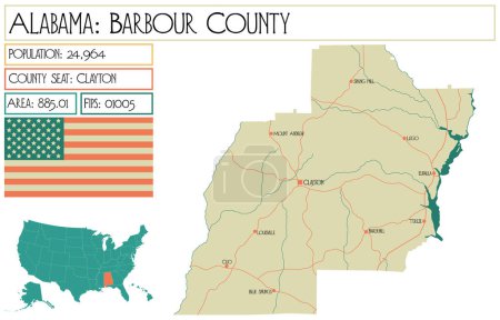 Ilustración de Mapa grande y detallado de Barbour en Alabama, Estados Unidos
. - Imagen libre de derechos