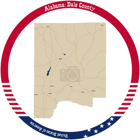 Ilustración de Map of Dale county in Alabama, USA arranged in a circle. - Imagen libre de derechos