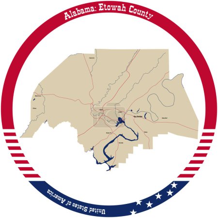 Téléchargez les illustrations : Map of Etowah county in Alabama, USA arranged in a circle. - en licence libre de droit